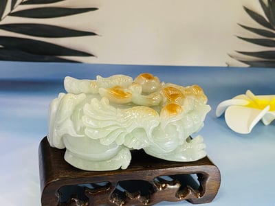 天然A貨 冰糯種三彩翡翠 附收藏證書【飛天招財貔貅】6