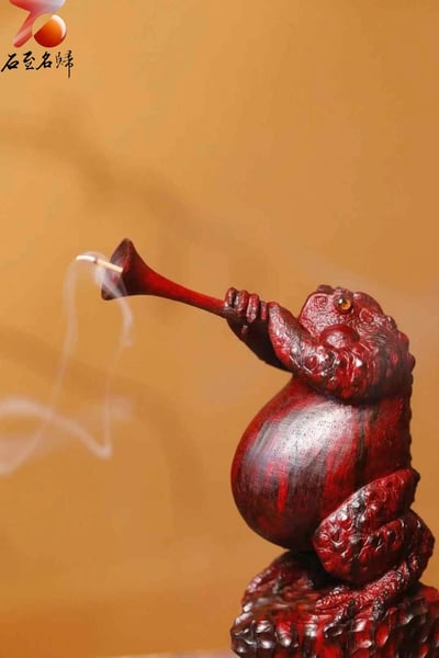 印度小葉紫檀純手工雕 【步步高升，招財進寶蟾蜍香插】8