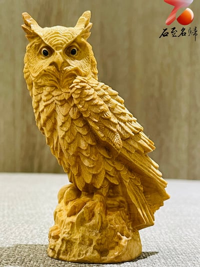 天然崖柏木整料雕 【貓頭鷹】附精美收藏禮盒1