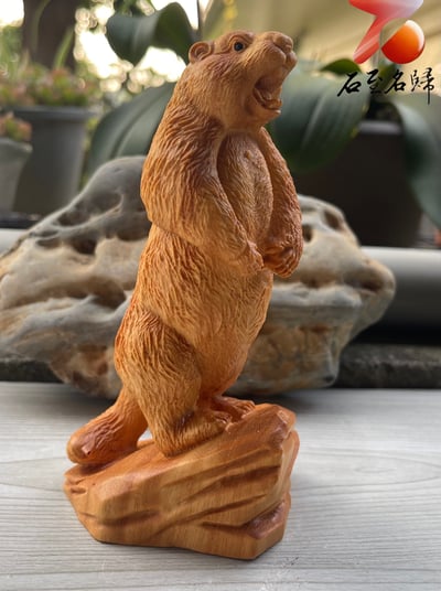 雲南黃金檀原木整料雕刻 自然萌趣【啊～土撥鼠】暖心陪伴的藝術品2