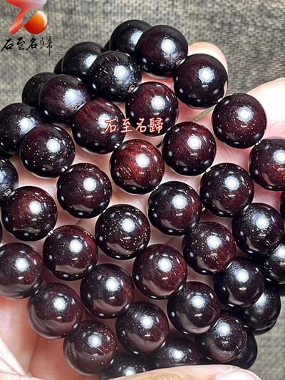 印度小葉紫檀玻璃底高油老料滿金星15mm手珠 附收藏盒+盤玩收納袋+盤玩手套4