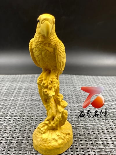 黃楊木精雕擺件【鸚鵡】木雕鸚鵡 高12.5公分2