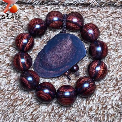 臻藏 海南黃花梨 沉水紫油梨水波一線天20mm手珠 重量58.2克6