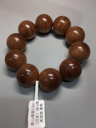 限量4條 印度老山檀香邁索爾正區虎皮紋黑油沉水 25mm手珠24