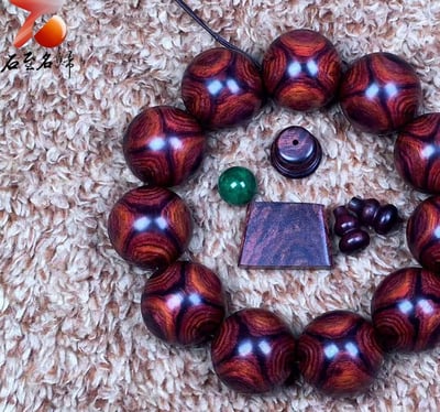 海南黃花梨 野生油梨臻品 X紋對眼鬼臉 25mm手珠 重量90克2