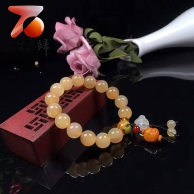 正宗純天然羊角 西藏羊角12mmx15顆 20mmx12顆圓珠手串冰種全透黃料帶血 附保養橄欖油與收藏禮盒1