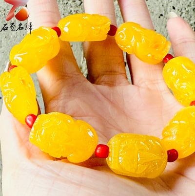 霸氣加持·財運護身 | 烏料滿蜜滿蠟暴力鷄油黃貔貅14mm手鏈5