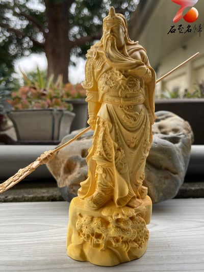 台灣現貨 實體店鋪 崖柏木/黃楊木精雕作品【橫刀關公】8
