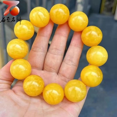 大器之選 極致之美 精品蜜蠟手珠 滿蜜雞油黃／黃花圓珠21mm手串2