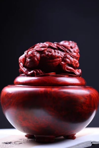 印度小葉紫檀老料製【金蟾大茶葉罐/儲物罐】2