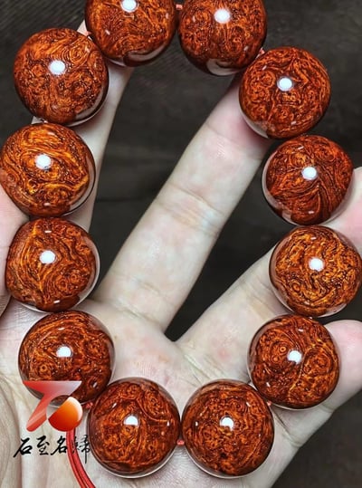 印度小葉紫檀 老料葡萄纓子瘤疤 頂級泥料螺旋星20mm×12顆【曠世奇珍】6