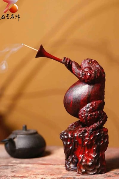 印度小葉紫檀純手工雕 【步步高升，招財進寶蟾蜍香插】4