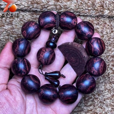 臻藏 一木五串 海南黃花梨絕品紫油梨老料20mm手珠 重量57.5克5