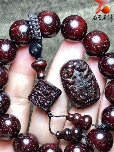 印度小葉紫檀老料15mm滿金星精選【鎏金典藏，鎮守財運：貔貅】6