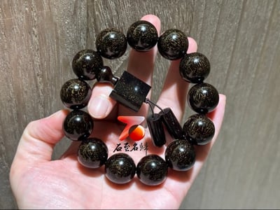 正宗印度小葉紫檀收藏級 極品高油+超爆滿金星18mm手珠 美收藏禮盒+盤玩袋+盤玩手套1