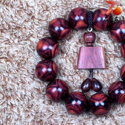 海南黃花梨 野生紫油梨 X紋對眼鬼臉20mm手珠 重量53.8公克2