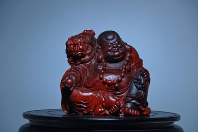 印度小葉紫檀清刀款【戲獅彌勒】1