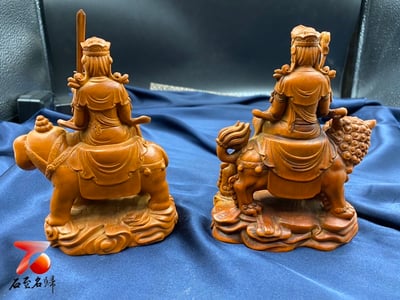 古件【文殊普賢菩薩套組】 附精美收藏禮盒 文殊菩薩高度約13.5公分、普賢菩薩高度約13公分3