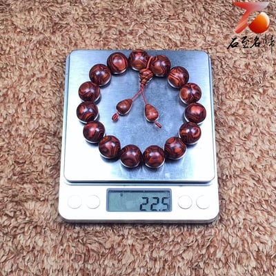 精選 海南黃花梨野生料15mm手珠 X紋對眼鬼臉 重量22.5公克7