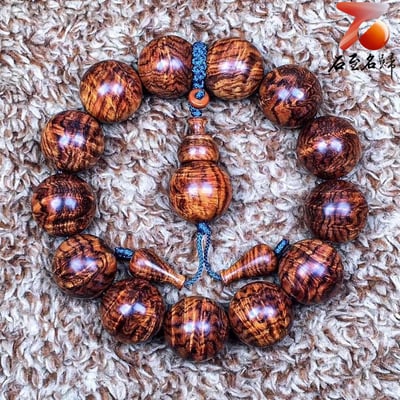 臻藏 海南黃花梨老料 極品七彩水波紋+瘤疤花18mm手珠 重量48.2克8