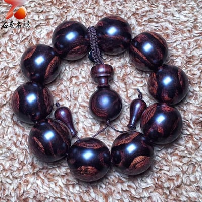 海南黃花梨 限量一木二串 絕品紫油梨熊貓對眼 25mm手珠 重量77.8克 / 76.7克8