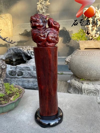 印度小葉紫檀高油密老料製【貔貅風水柱】1
