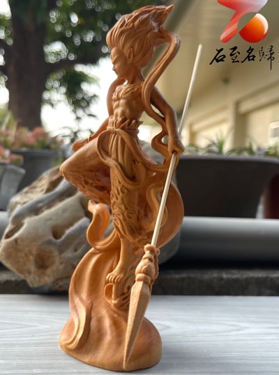 黃楊木精雕擺件 靈氣威嚴 守護與力量的化身【三太子】高20公分4