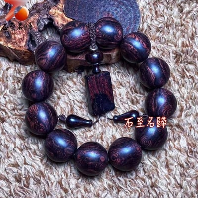 海南黃花梨 絕品紫油梨老料 蜘蛛X紋對眼鬼臉20mm手珠 重55.9克5