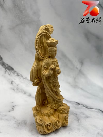 黃楊木精雕作品【渡海觀音】觀音木雕 高16公分3