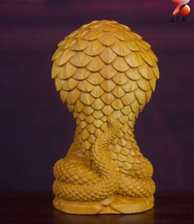 黃楊木雕件【靈蛇釋迦牟尼佛】高12.5公分2