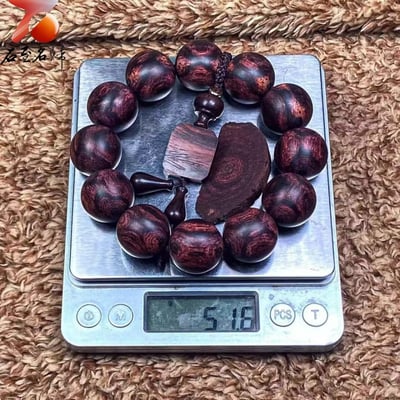 臻藏 一木五串 海南黃花梨絕品紫油梨老料20mm手珠 重量51.6克7