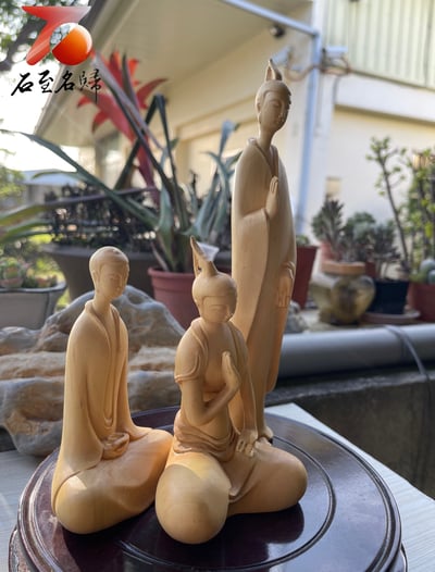 台灣現貨 實體店鋪 雲南大葉黃楊精雕作品【北魏佛套組】3