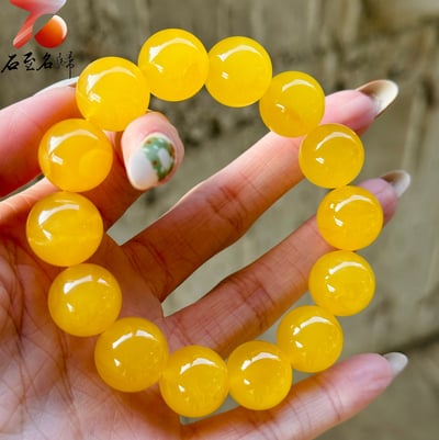 高貴奢華·精緻典藏 | 俄料雞油黃滿蜜15mm+圓珠手串4