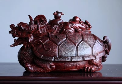 印度小葉紫檀整料手工雕【龍龜-輩輩富貴】7