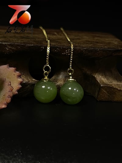 和田玉/貓眼碧玉/碧玉耳針式耳環 附精美收藏禮盒13