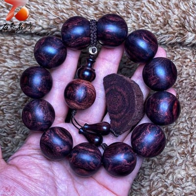 臻藏 一木五串 海南黃花梨絕品紫油梨老料20mm手珠 重量57.2克5