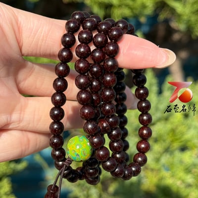 天然 印度小葉紫檀高油密老料爆滿金星6mmx108顆手串8