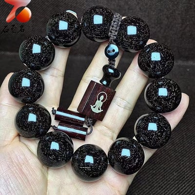 印度小葉紫檀老料 泥料黑珍珠20mm手珠【佛-悟道】1
