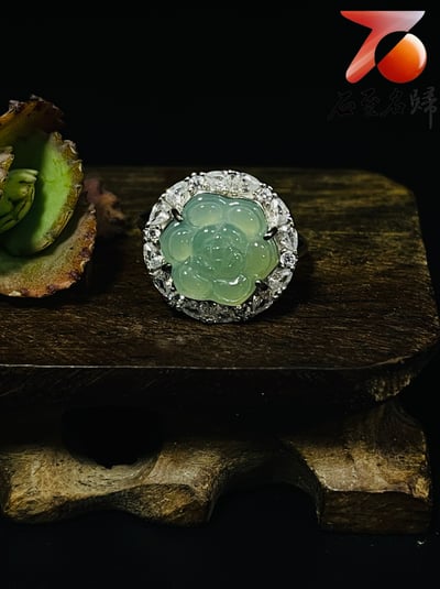 翡翠A貨+925銀項鍊【玫瑰造型戒指+吊墜項鍊套組】戒圍可伸縮 附玉石鑑定書4