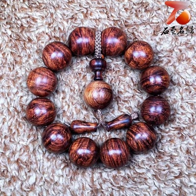 鼎藏 海南黃花梨老料 鳳尾紋+瘤疤20mm手珠 重量60克6