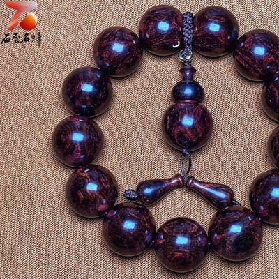 精選極品海南黃花梨紫油梨 X紋對眼+京劇臉譜18mm手珠 重量 45.4克2