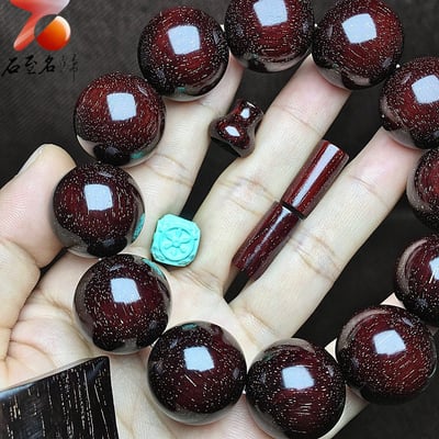印度小葉紫檀老料 頂級爆滿金星泥料酒紅色【酒紅無事牌】20mm手珠4