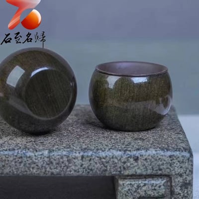 金絲楠木滿水波紋茶杯 長6.8x高4.8公分 耐高溫中式茶具8