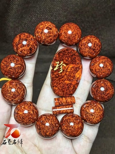 印度小葉紫檀泥料 爆滿纓子瘤疤手珠【珍】9