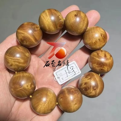天然 金絲楠木小葉楨楠｜水波帶瘤疤 25mm手珠12號5