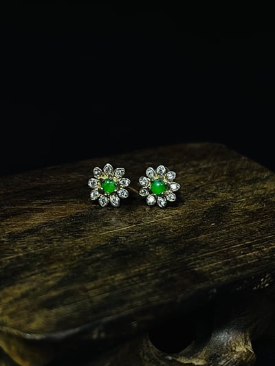 冰種翡翠A貨+925銀【波斯菊耳環】附玉石鑑定書2