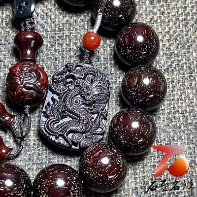 天然 印度小葉紫檀銀河系列｜15mm手珠 頂級爆滿粗星【祥龍獻瑞】2