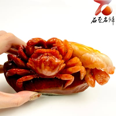 老撾三彩石手工精雕 張國民老師作品【紅紅火火・富甲一方】2