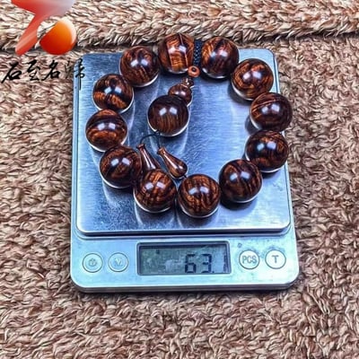 鼎藏 海南黃花梨沉水老料 鳳尾水波紋20mm手珠 重量63.1克7