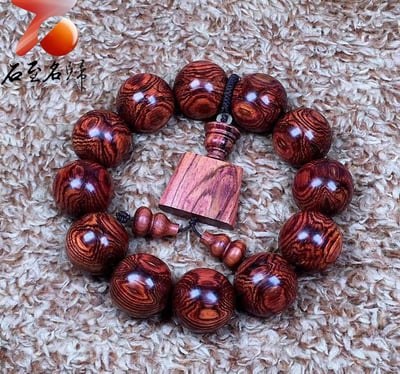  海南黃花梨野生料20mm【京劇臉譜】雙面滿紋 一串難求 重量44.7g4